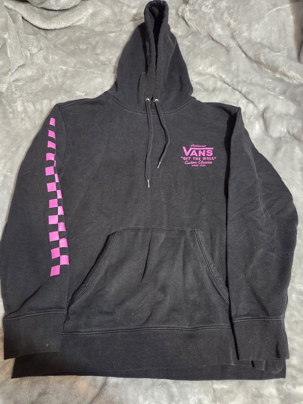 Vans Black Crewneck Hoodie with Pink Checker and Logo